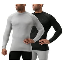 DEVOPS 2 Pack Men's thermal turtle neck long sleeve compression shirts (Small, Black/Light Gray)