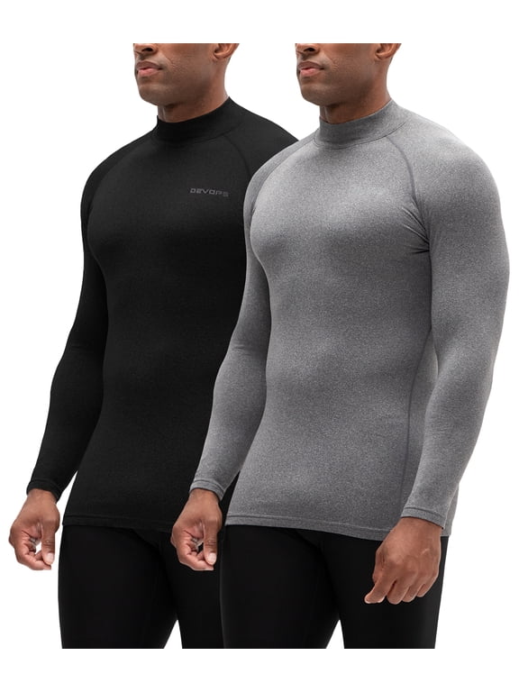 2 Pack Men's thermal turtle neck long sleeve compression shirts (X-Large, Black/Heather Charcoal)