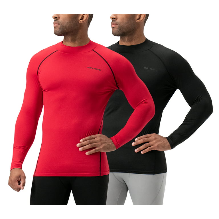 DEVOPS 2 Pack Men's Thermal long sleeve compression shirts (X-Large,  Black/Light Grey)