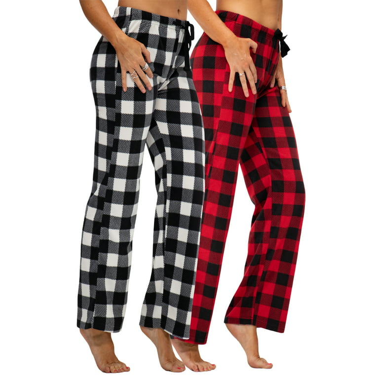 DEVOPS 2 Pack Women's Buffalo Plaid Plush Fleece Pajama Pants Sleepwear  (X-Small, White/Red)
