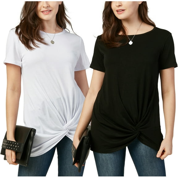 DEVOPS 2 Pack Women's Casual Shirts Short Sleeve Tops Daily Tunics (Large, Black/White)
