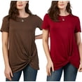 thumbnail image 1 of DEVOPS 2 Pack Women's Casual Shirts Short Sleeve Tops Daily Tunics (Large, Burgundy/Coffee), 1 of 7