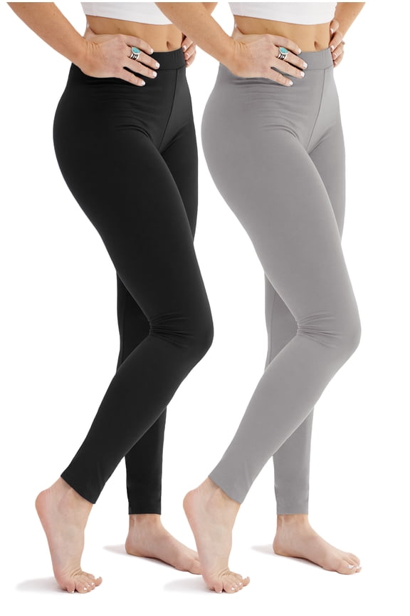 2 Pack Women's High Waisted Ultra Soft Basic Leggings (Medium, Black/Heather Gray)