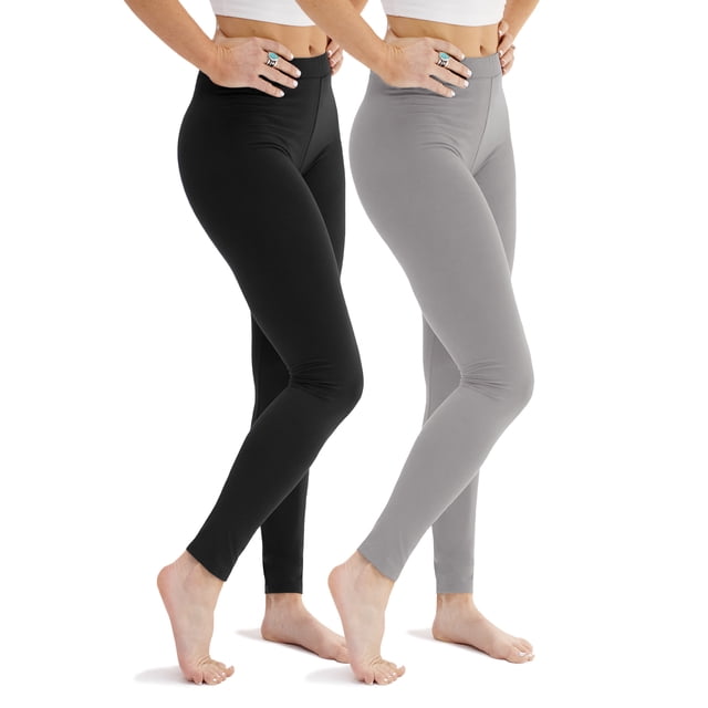 DEVOPS 2 Pack Women's High Waisted Ultra Soft Basic Leggings (Small, Black/Heather Gray)