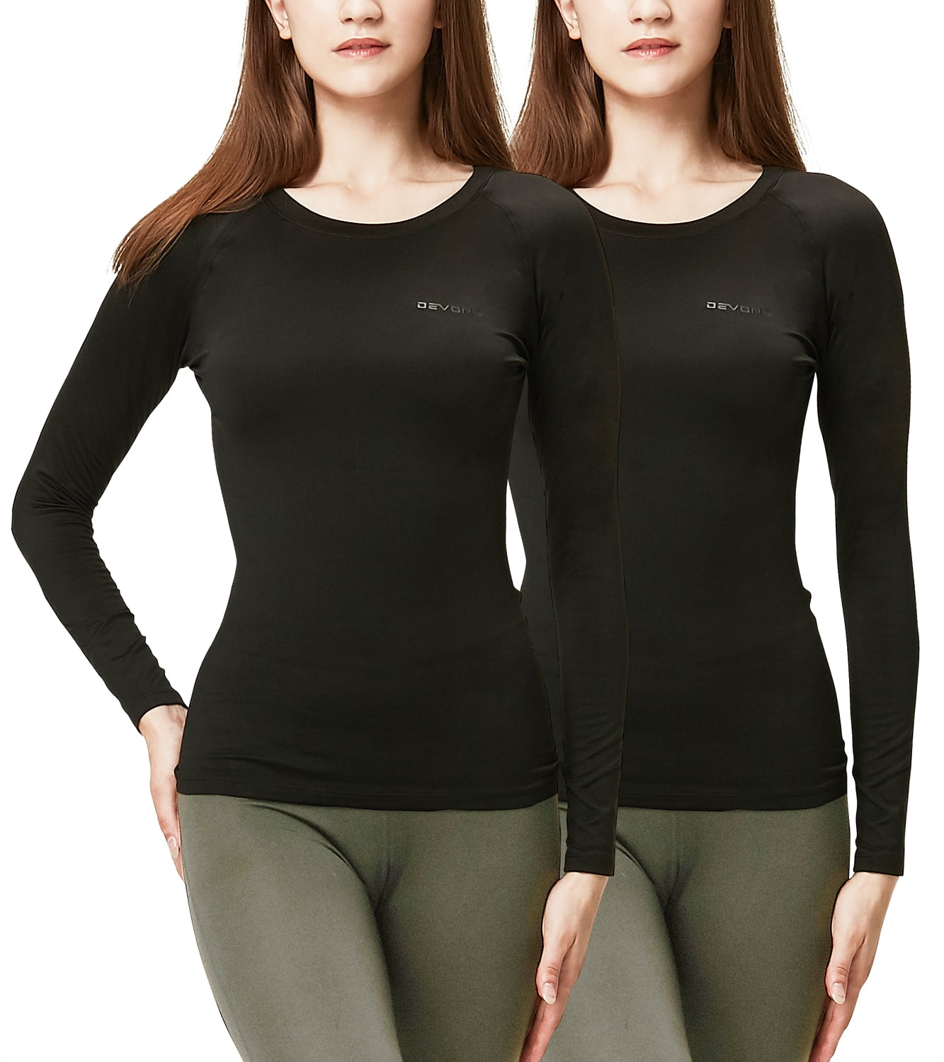 DEVOPS 2 Pack Women's Long sleeve compression Winter tops thermal undershirts for cold weather