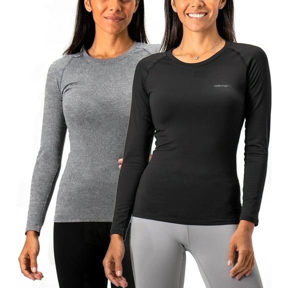 DEVOPS 2 Pack Women's Long sleeve compression Winter tops thermal undershirts for cold weather (Medium, Black/Heather Charcoal)