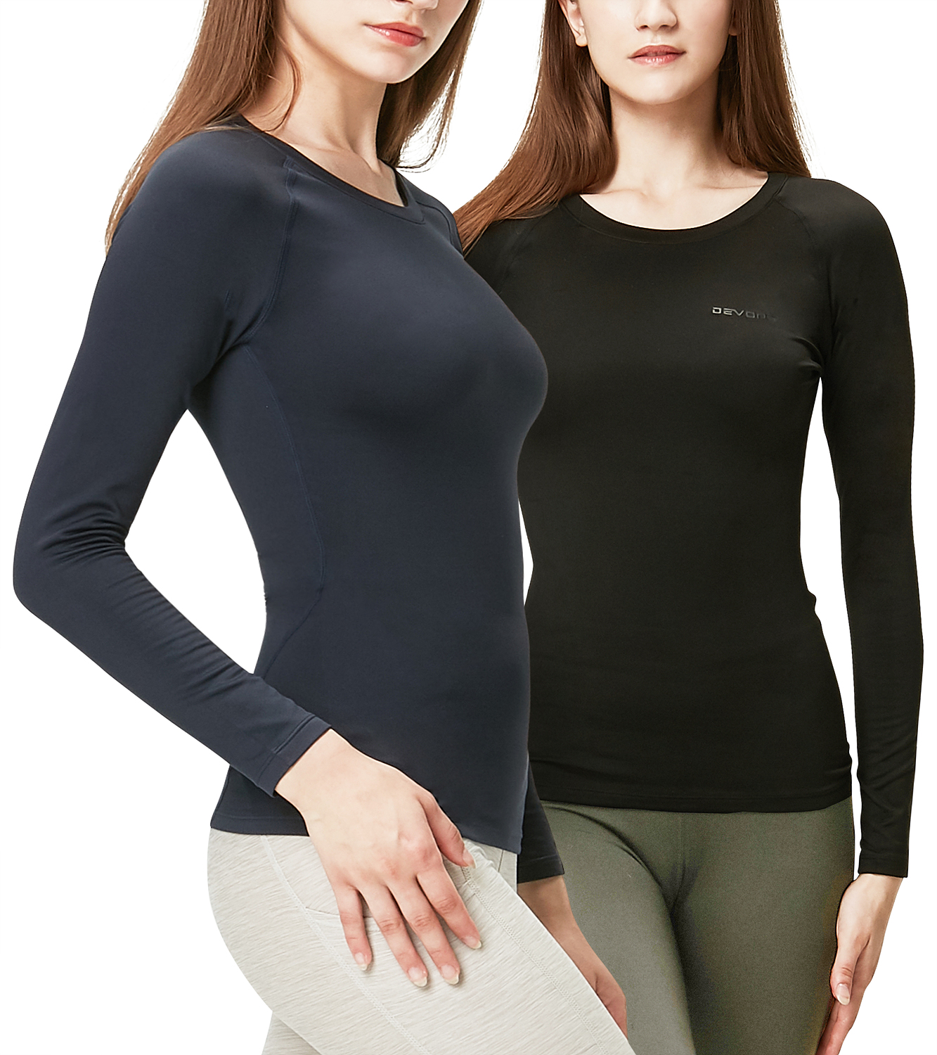 Women Crew Neck Lined Thermal Thermal Underwear Slim Tops Long Sleeve