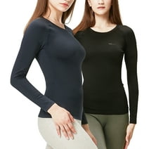 DEVOPS 2 Pack Women's Long sleeve compression Winter tops thermal undershirts for cold weather (Small, Black/Navy)