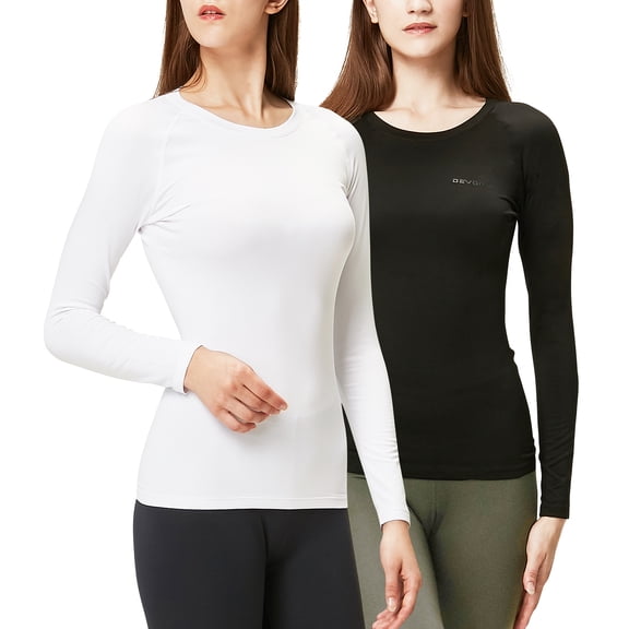 DEVOPS 2 Pack Women's Long sleeve compression Winter tops thermal undershirts for cold weather (X-Small, Black/White)