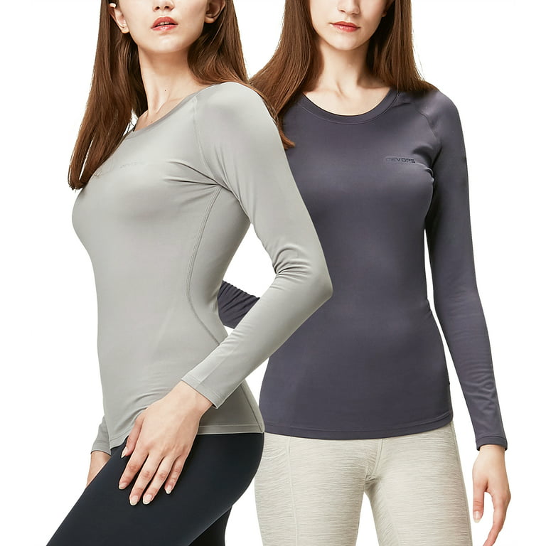 DEVOPS 2 Pack Women's Long sleeve compression Winter tops thermal  undershirts for cold weather (X-Small, Charcoal/Light Grey)
