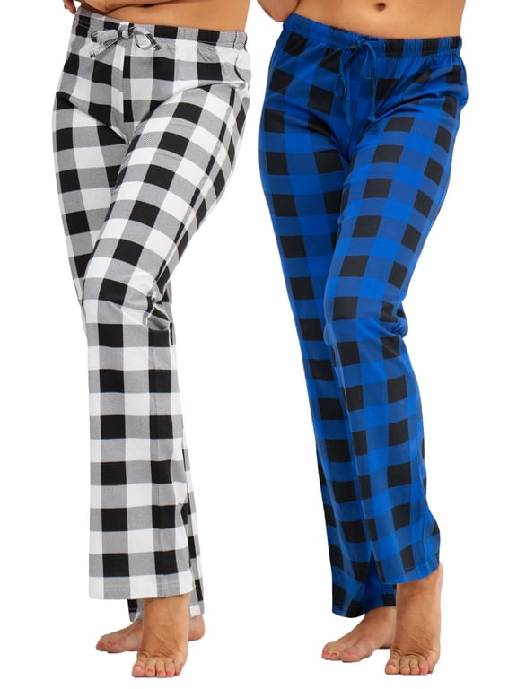 2 Pack Women's Star Cotton Pajama Pants Sleepwear (Large, Black/Blue)
