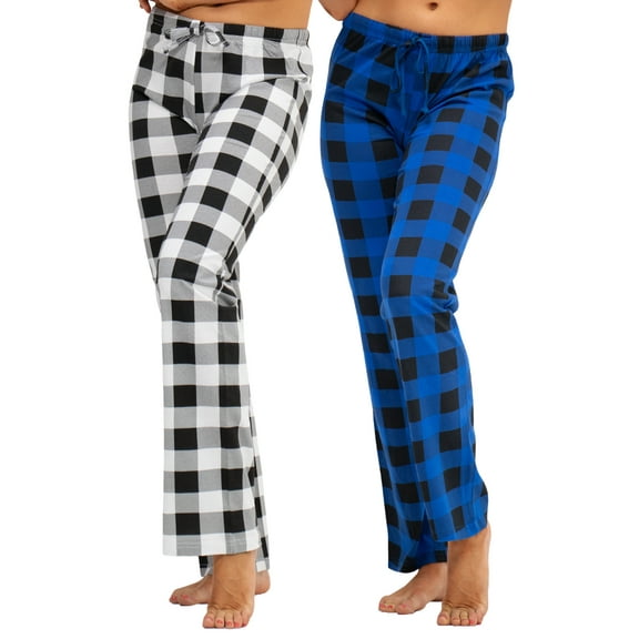 DEVOPS 2 Pack Women's Star Cotton Pajama Pants Sleepwear (Large, Black/Blue)