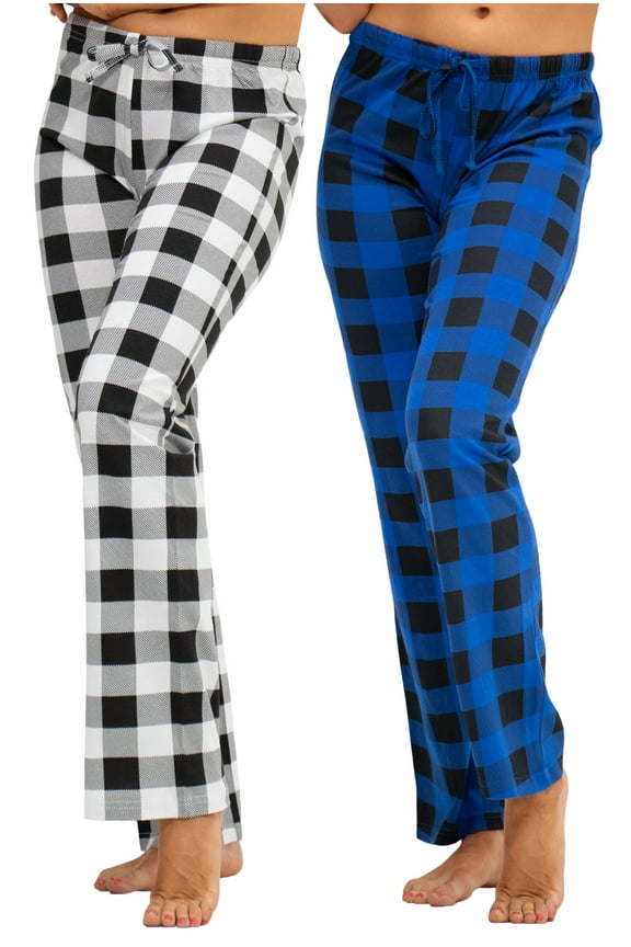 2 Pack Women's Star Cotton Pajama Pants Sleepwear (Large, Black/Blue)