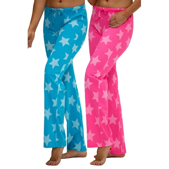 DEVOPS 2 Pack Women's Star Cotton Pajama Pants Sleepwear (Large, Blue star/Pink star)