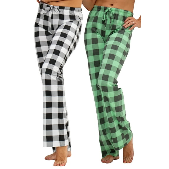 DEVOPS 2 Pack Women's Star Cotton Pajama Pants Sleepwear (Medium, Black/Mint)