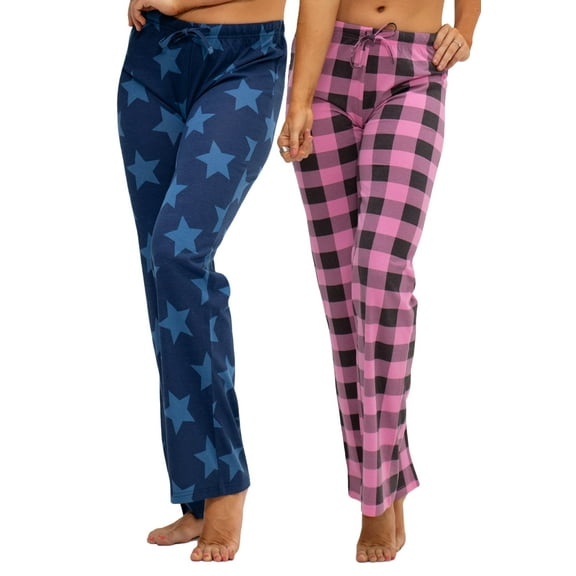 DEVOPS 2 Pack Women's Star Cotton Pajama Pants Sleepwear (Medium, Navy star/Pink)