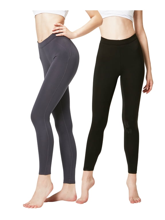 2 Pack Women's Thermal Long Johns Underwear Leggings Pants (Small, Black/Charcoal)