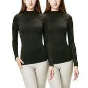 DEVOPS 2 Pack Women's Thermal Turtle Long sleeve shirts compression Base layer top (Large, Black/Black)