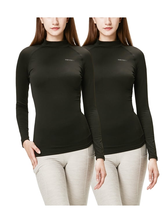 2 Pack Women's Thermal Turtle Long sleeve shirts compression Base layer top (Large, Black/Black)