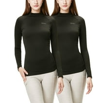 DEVOPS 2 Pack Women's Thermal Turtle Long sleeve shirts compression Base layer top (Medium, Black/Black)