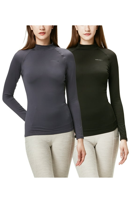 Women's Thermal Compression Base Layer Top, Black/Charcoal (2 Pack)