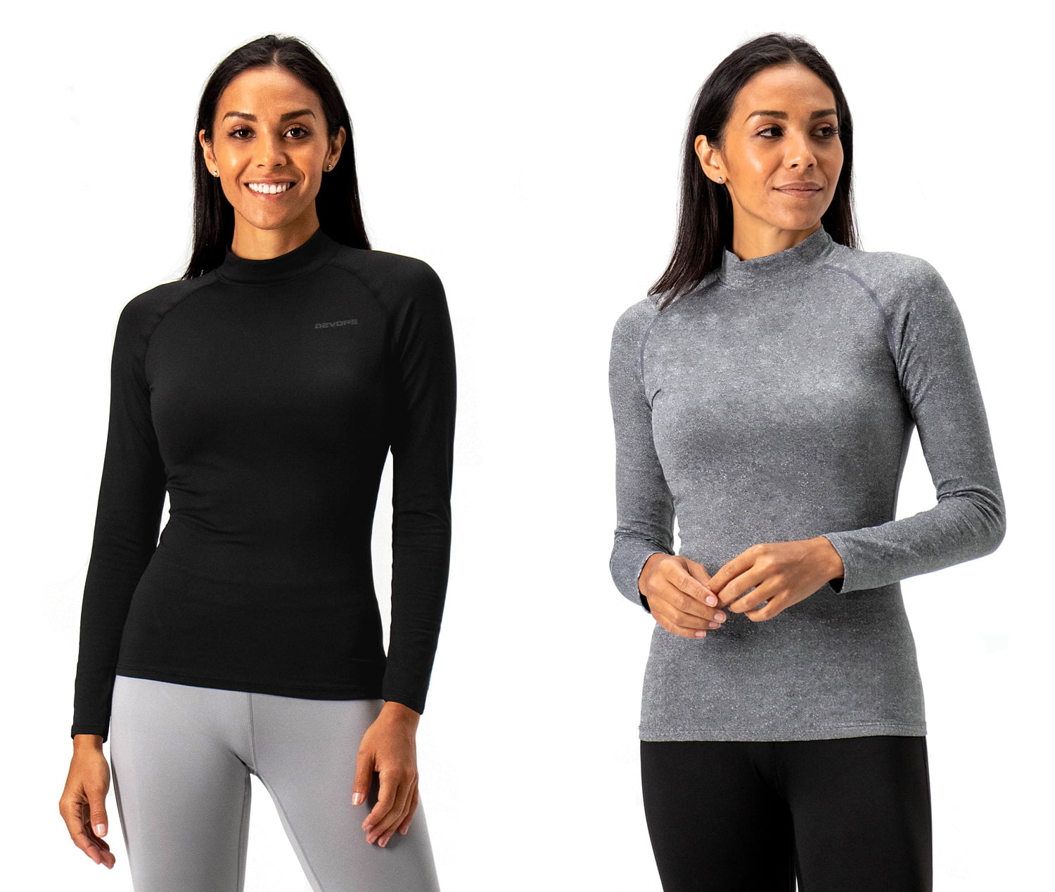 DEVOPS 2 Pack Women's Thermal Turtle Long sleeve shirts compression ...