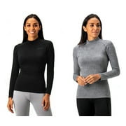 DEVOPS 2 Pack Women's Thermal Turtle Long sleeve shirts compression Base layer top (Medium, Black/Heather Charcoal)
