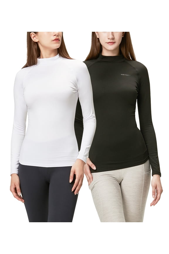 2 Pack Women's Thermal Turtle Long sleeve shirts compression Base layer top (Medium, Black/White)