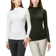 DEVOPS 2 Pack Women's Thermal Turtle Long sleeve shirts compression Base layer top (Medium, Black/White)