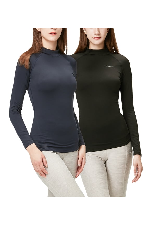 Women's Thermal Base Layer Top, Black/Navy (2 Pack)