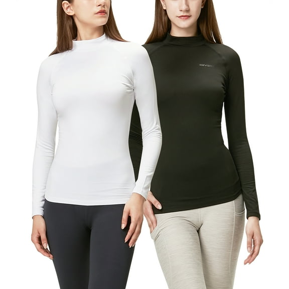 DEVOPS 2 Pack Women's Thermal Turtle Long sleeve shirts compression Base layer top (Small, Black/White)