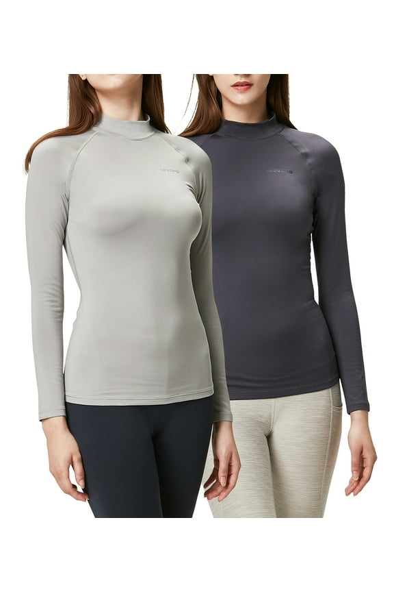 Women's Thermal Micro Fleece Lined Base Layer Top, Gray 2 Pack