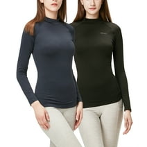 DEVOPS 2 Pack Women's Thermal Turtle Long sleeve shirts compression Base layer top (X-Large, Black/Navy)