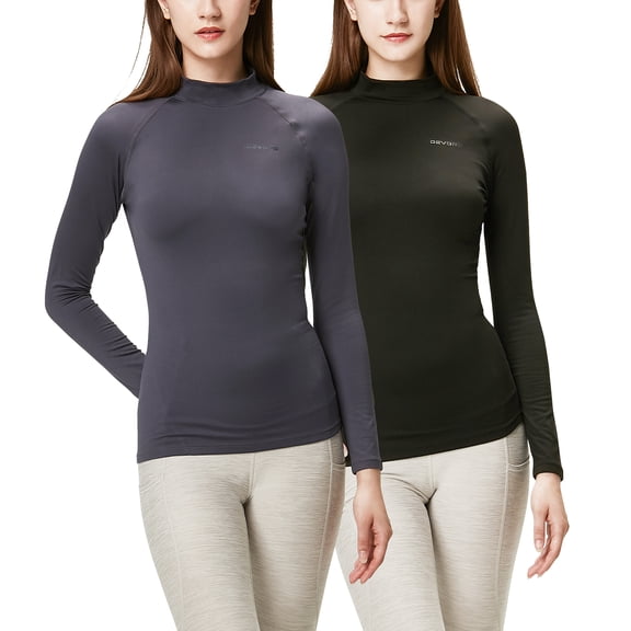 DEVOPS 2 Pack Women's Thermal Turtle Long sleeve shirts compression Base layer top (X-Small, Black/Charcoal)