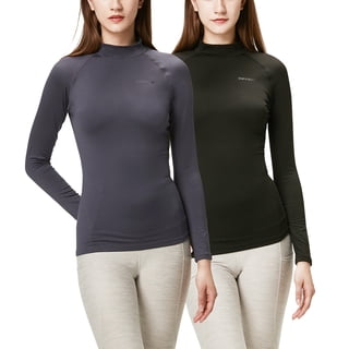 DEVOPS 2 Pack Women's Thermal Turtle Long sleeve shirts compression Base layer top (X-Small, Black/Charcoal)