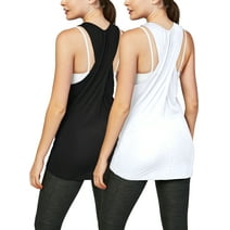 DEVOPS 2 Pack Women's Workout Tops Yoga Athletic Shirts Running Tank Tops (Small, Black/White)
