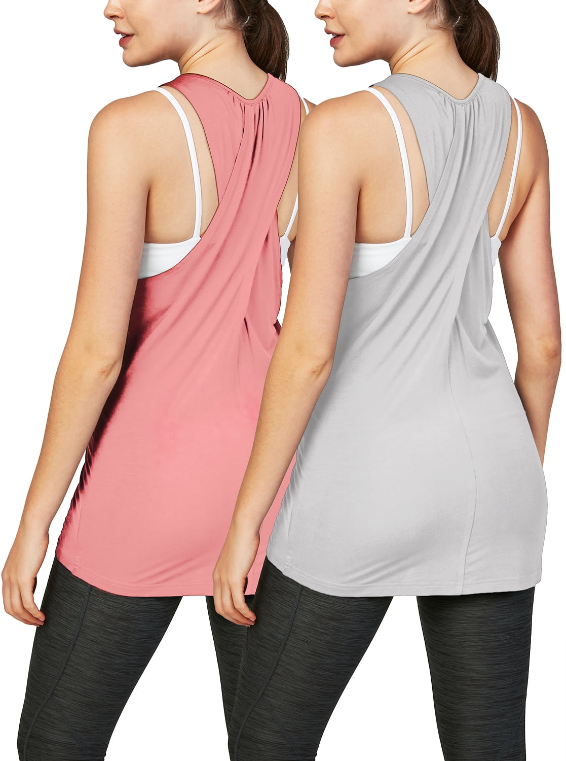 DEVOPS 2 Pack Women's Workout Tops Yoga Athletic Shirts Running