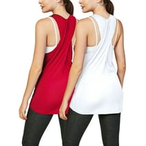 DEVOPS 2 Pack Women's Workout Tops Yoga Athletic Shirts Running Tank Tops (X-Small, Wine Red/White)