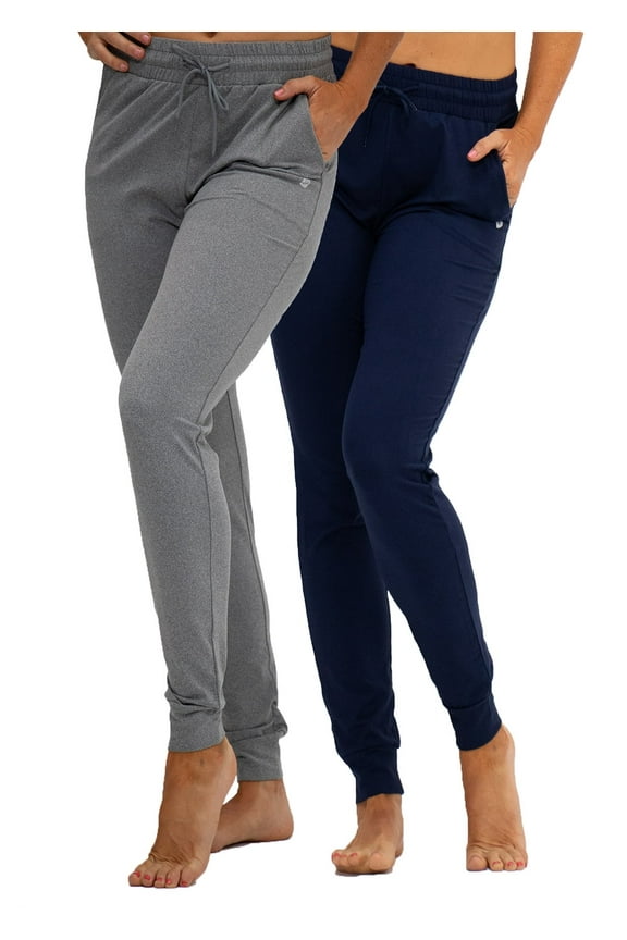 2 Pack Women's Yoga Jogger Pants with Side Pocket Sweatpants (Medium, Navy/Heather Grey)