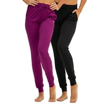 DEVOPS 2 Pack Women's Yoga Jogger Pants with Side Pocket Sweatpants (Small, Black/Purple)