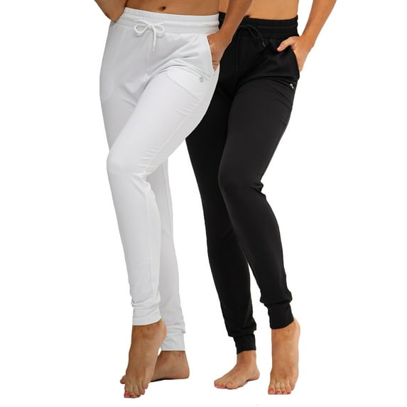 DEVOPS 2 Pack Women's Yoga Jogger Pants with Side Pocket Sweatpants (X-Large, Black/White)