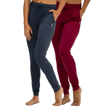 DEVOPS 2 Pack Women's Yoga Jogger Pants with Side Pocket Sweatpants (X-Large, Gray/Burgundy)