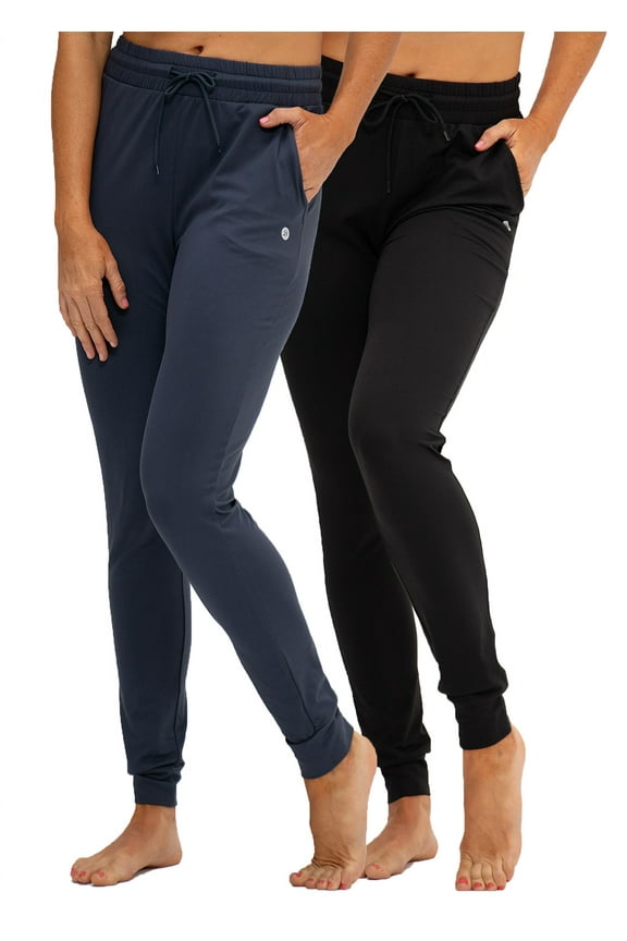 2 Pack Women's Yoga Jogger Pants with Side Pocket Sweatpants (X-Small, Black/Charcoal Grey)