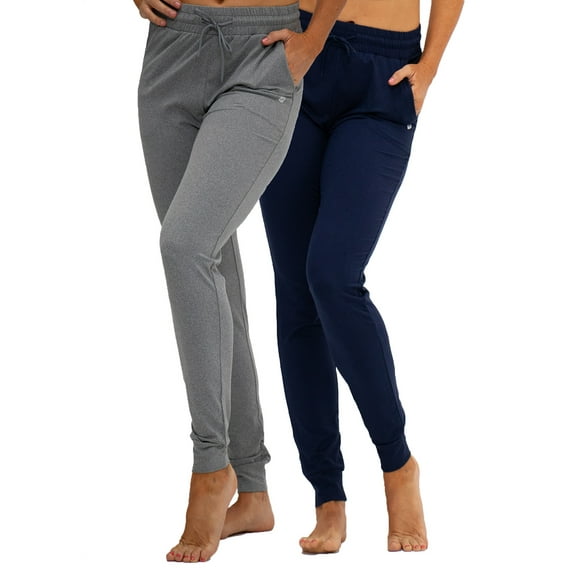 DEVOPS 2 Pack Women's Yoga Jogger Pants with Side Pocket Sweatpants (X-Small, Navy/Heather Grey)