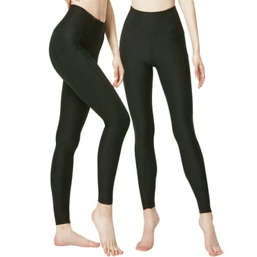 DEVOPS 2 Pack Women's Yoga Pants with Pocket Tummy Control Workout Running Leggings (Large, Black/Black)