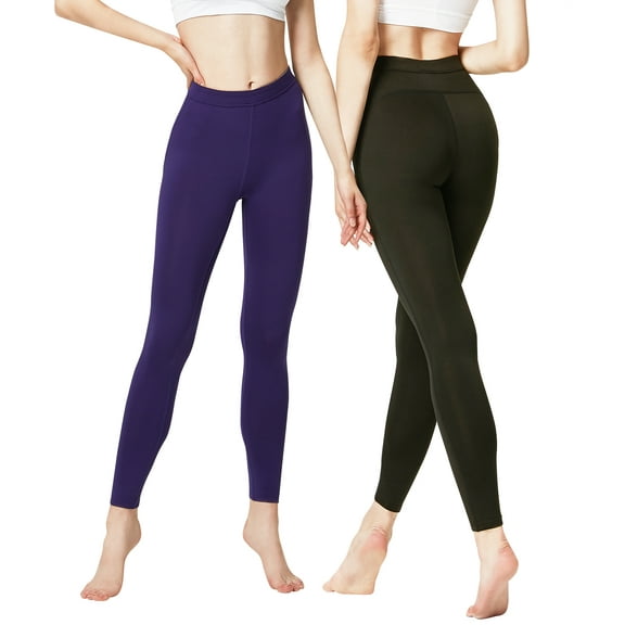 DEVOPS 2 Pack Women's Yoga Pants with Pocket Tummy Control Workout Running Leggings (Medium, Black/Dark Violet)