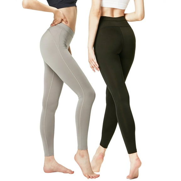 DEVOPS 2 Pack Women's Yoga Pants with Pocket Tummy Control Workout Running Leggings (Medium, Black/Heather Light Gray)