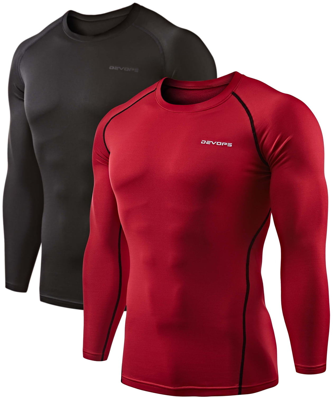 DEVOPS 2 Pack Men's Thermal Long Sleeve Compression Shirts (Small