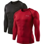 DEVOPS 2 pack Thermal shirts for Men Long sleeve Thermal compression shirts for Men base layer cold weather (X-Large, Black / Red)