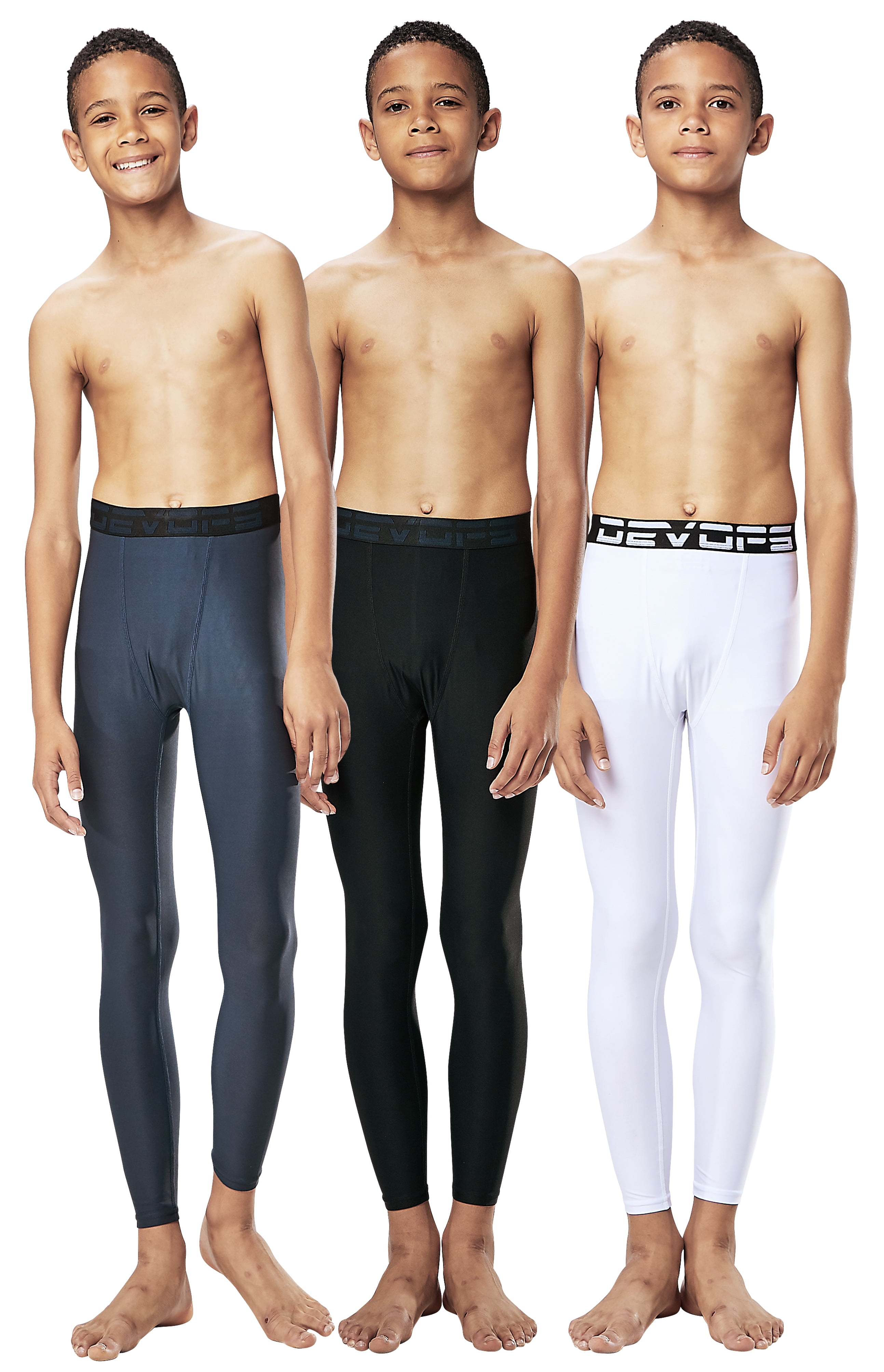 DEVOPS 3 Pack Boys UPF 50+ Compression Tights Sport Leggings Baselayer  Pants (Large, Black/Charcoal/White) 